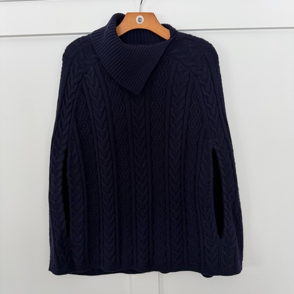 Talbots Sweaters - Talbots Blue Cable Knit Poncho‎ Cape Shawl Sleeve Sweater Cotton Small